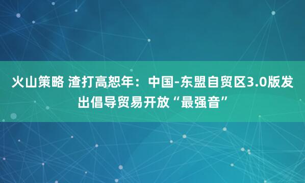 火山策略 渣打高恕年：中国-东盟自贸区3.0版发出倡导贸易开放“最强音”
